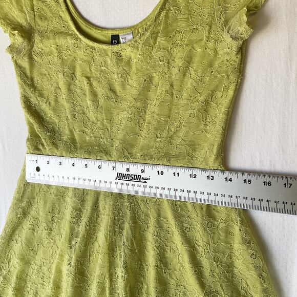 Divided By H&M Women Mini Dress US 10 Green Floral Fit & Flare Lace Short Sleeve - Picture 6 of 10